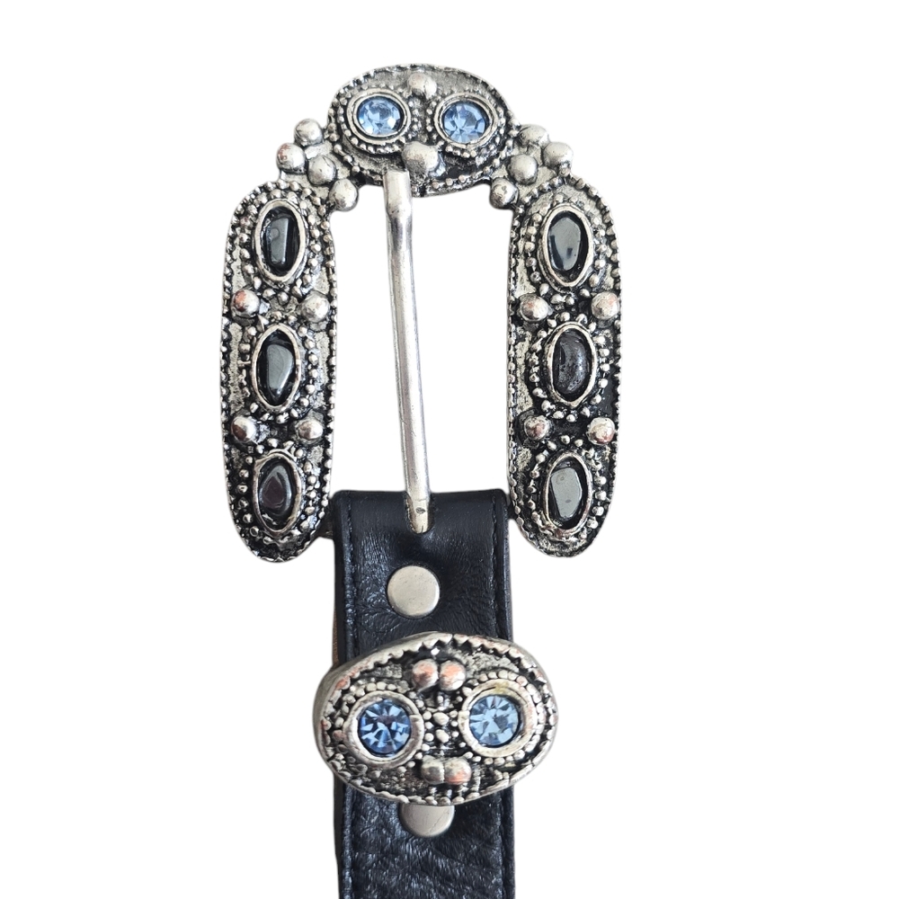 Leatherock Women's Hematite Tumbled Stone Black Leather Belt Size 34 - Picture 2 of 6